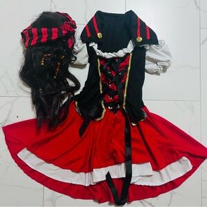 Kids Girl Pirate Costume - Red and Black Teens/adults Xs/s
